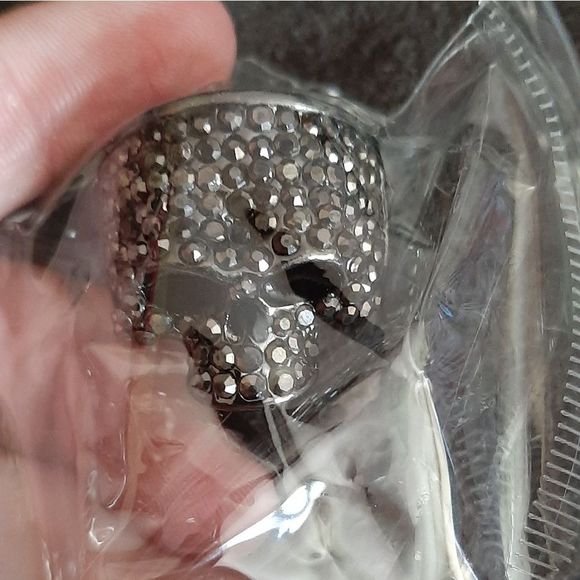 Silver gold and black titanium crystal goth skull punk Biker ring new - Picture 2 of 7